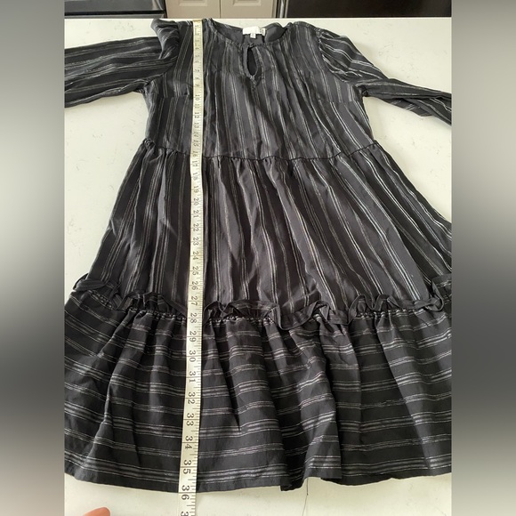 RO & DE x Anthropologie Black & Siver Metallic Peasant Boho Mini Dress. - Picture 6 of 10